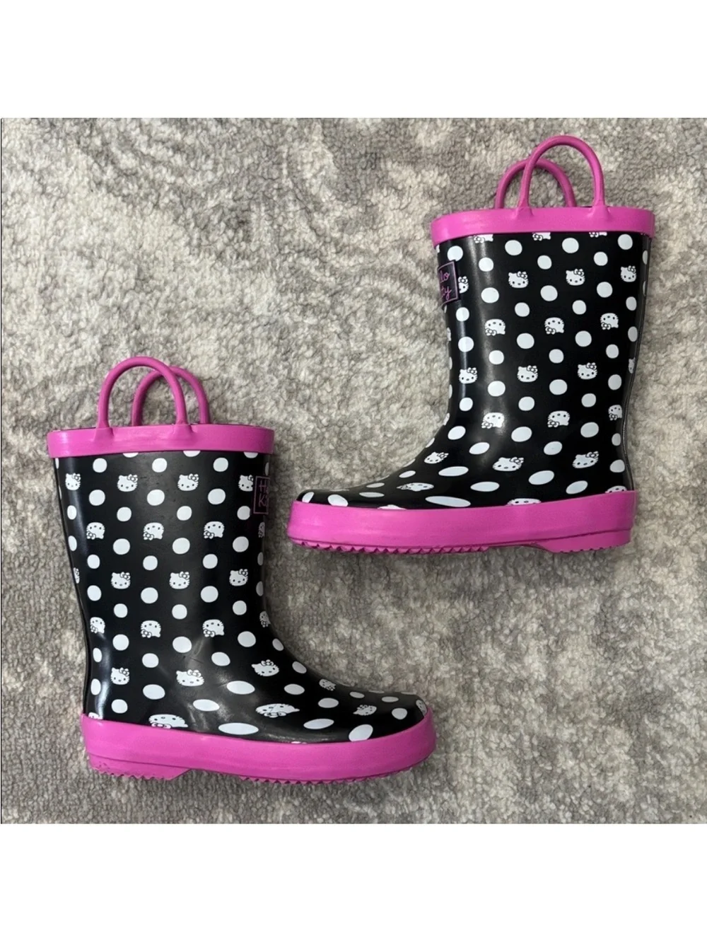 Sanrio Hello Kitty Black Polka Dot Rain Boots with Pink Trim